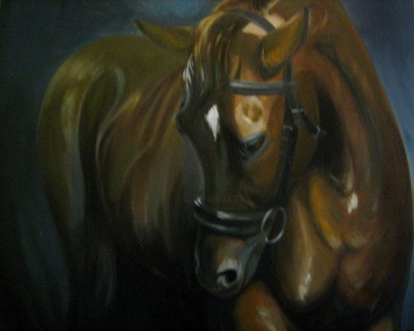 Painting titled "brown horse" by Bubi, Original Artwork, Oil