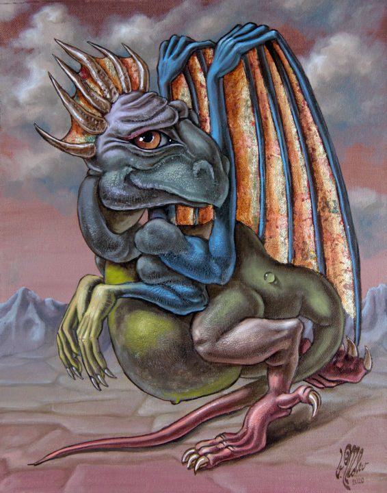 Painting titled "Artistic Dragon" by Victor Molev, Original Artwork, Oil