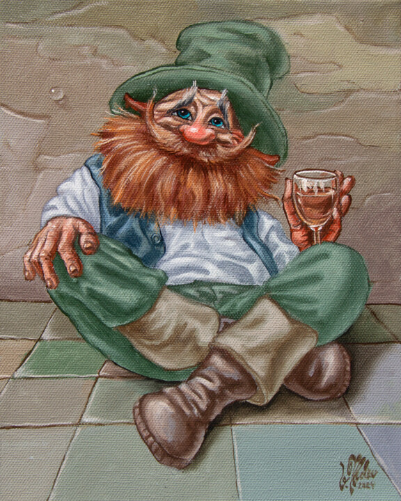 Malarstwo zatytułowany „Red-haired Drinker” autorstwa Victor Molev, Oryginalna praca, Olej