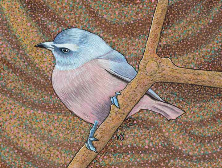 Pintura intitulada "White Browed Wood S…" por Vikki Jackson, Obras de arte originais, Acrílico Montado em Cartão