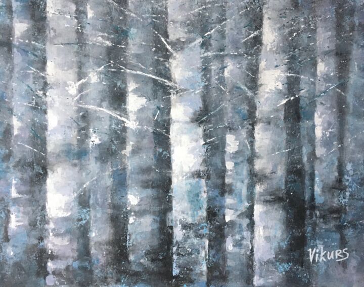 Painting titled "Birch forest" by Viktor Kurson, Original Artwork, Acrylic