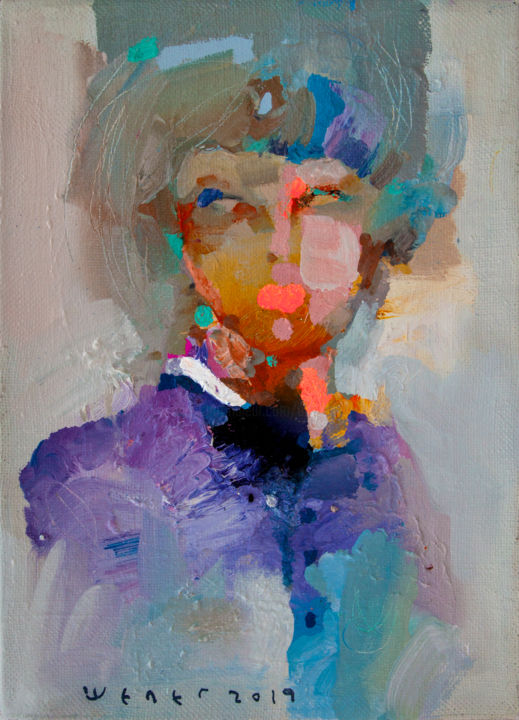 Painting titled "Portrait of a young…" by Viktor Sheleg, Original Artwork, Oil