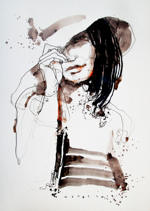 Drawing titled "Lady14" by Viktor Sheleg, Original Artwork, Ink