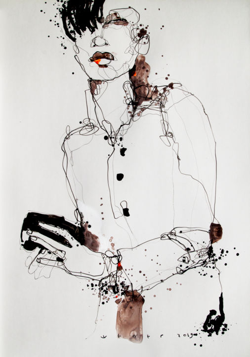 Drawing titled "Lady15" by Viktor Sheleg, Original Artwork, Ink