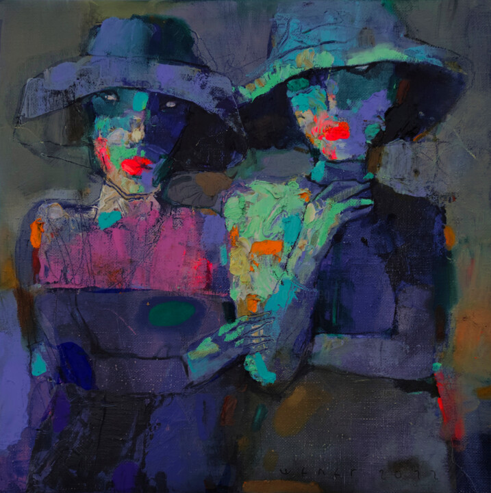 绘画 标题为“Two girlfriends in…” 由Viktor Sheleg, 原创艺术品, 油 安装在木质担架架上