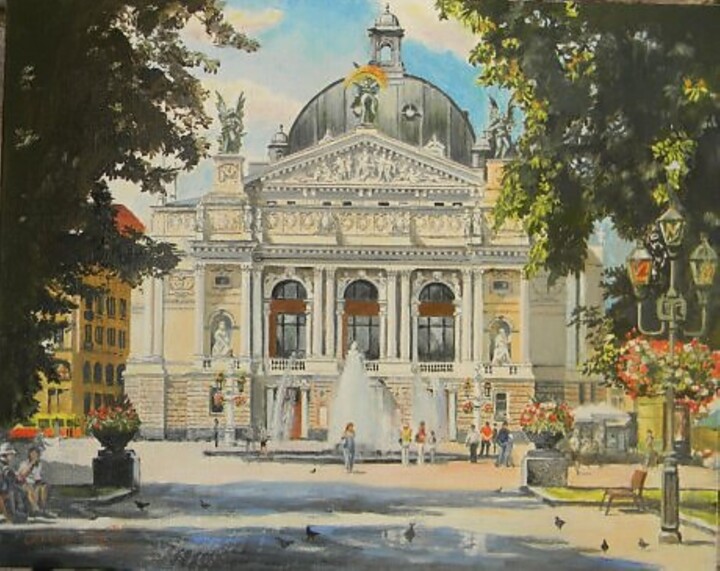 Painting titled "Львовский Театр Опе…" by Viktor Soroka, Original Artwork, Oil