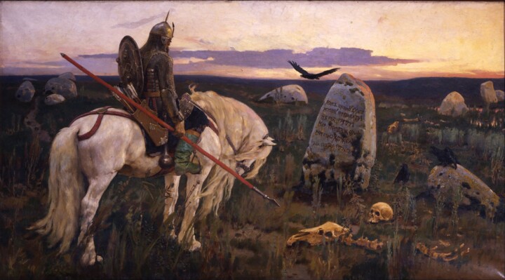 Peinture intitulée "Le Chevalier à la C…" par Viktor Vasnetsov, Œuvre d'art originale, Huile