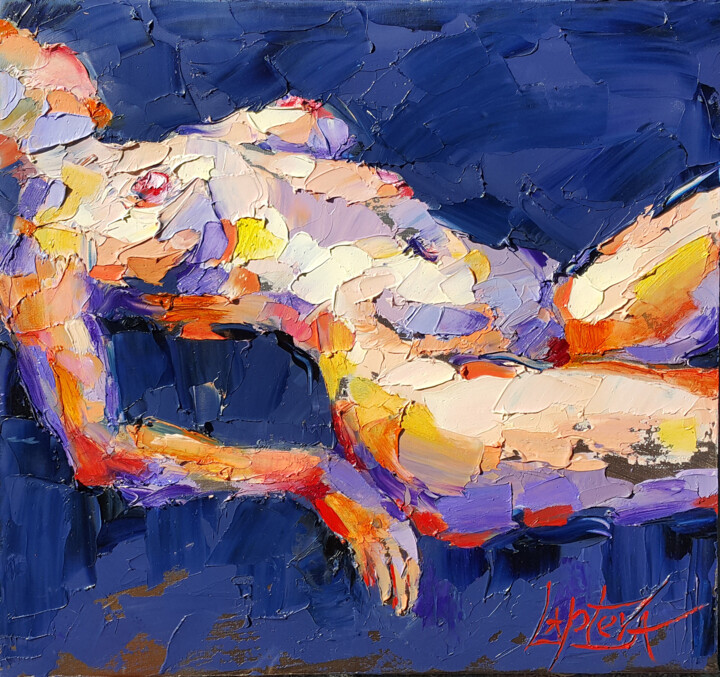 Painting titled "Nude woman" by Viktoria Lapteva, Original Artwork, Oil Mounted on Wood Stretcher frame