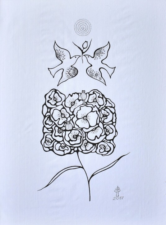 绘画 标题为“Bouquet creation” 由Viktoria Patrusheva, 原创艺术品, 中性笔