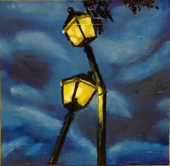 Картина под названием "Влюблённые фонари" - Виктория Торопова, Подлинное произведение искусства, Масло