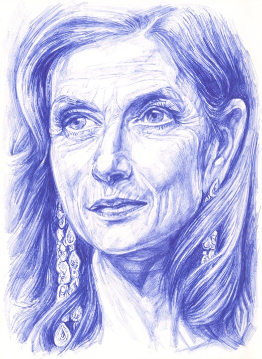 Drawing titled "Portrait of actress…" by Viktoriia Malaniuk, Original Artwork, Ballpoint pen