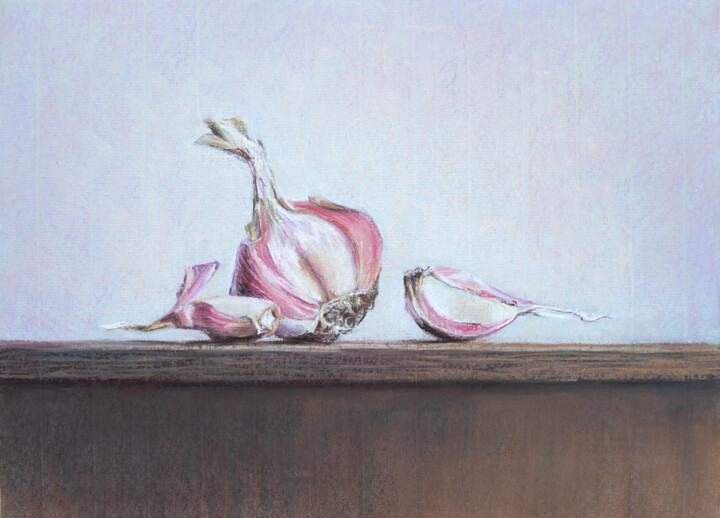 Painting titled "Garlic Still Life" by Viktoriya Yakubouskaya, Original Artwork, Pastel