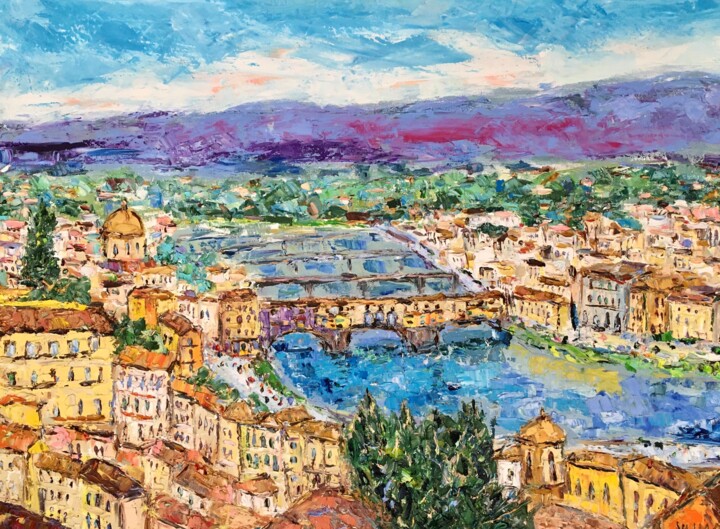 Pintura titulada "Large Florence City…" por Vilma Gataveckiene, Obra de arte original, Oleo