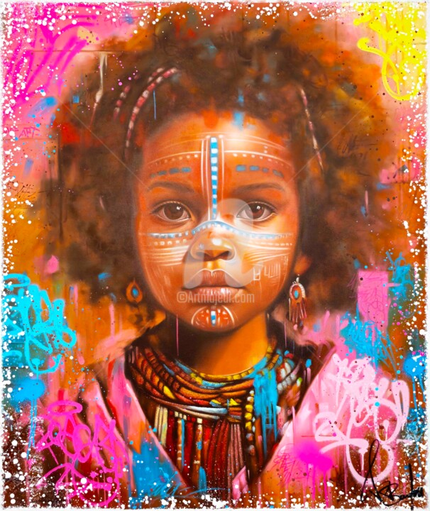 Painting titled "Child Of The Earth" by Vincent Bardou, Original Artwork, Oil Mounted on Wood Stretcher frame