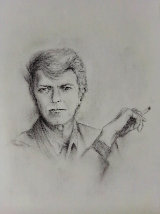 Рисунок под названием "david bowie" - Vincent Bionaz, Подлинное произведение искусства, Карандаш