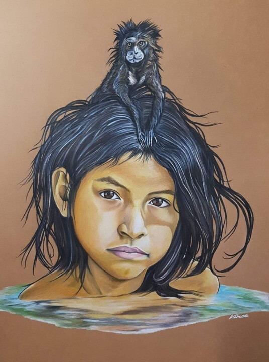 Dessin intitulée "L'enfant du Marais" par Vincent Christan, Œuvre d'art originale, Crayon