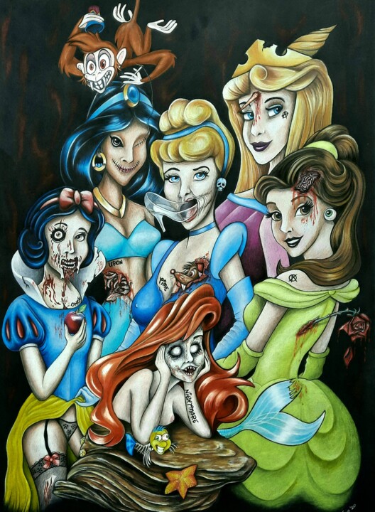 Dessin intitulée "Les Princesses Disn…" par Vincent Christan, Œuvre d'art originale, Crayon