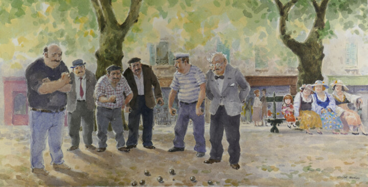 Peinture intitulée "Pétanque-14." par Vincent Monluc, Œuvre d'art originale, Aquarelle