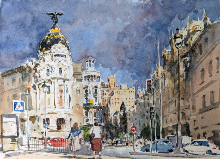 Pintura titulada "Madrid - 02" por Vincent Monluc, Obra de arte original, Acuarela