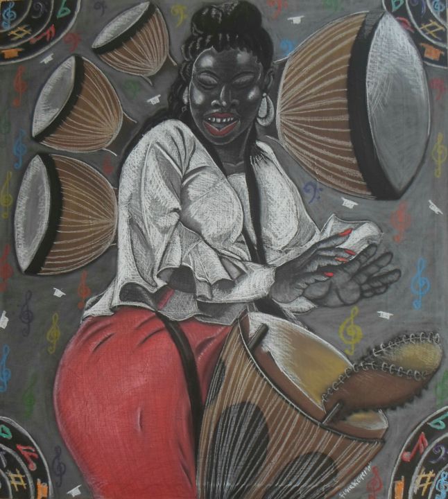 Schilderij getiteld "Drums of Melody" door Flamekeeper, Origineel Kunstwerk, Pastel