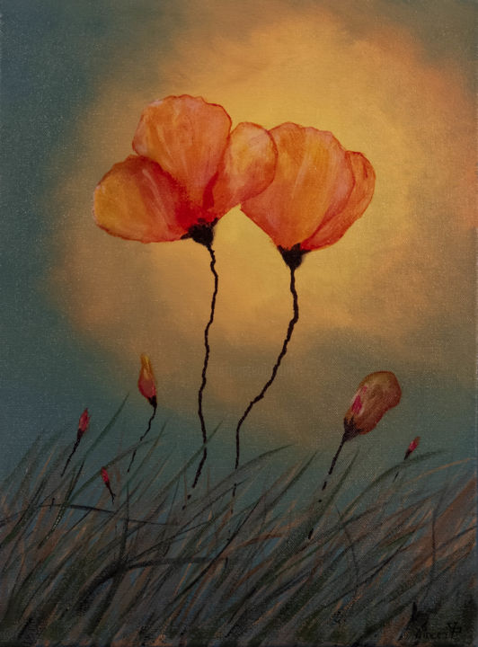 Painting titled "Coquelicot fleur ro…" by Vincent_rival_1435, Original Artwork, Acrylic