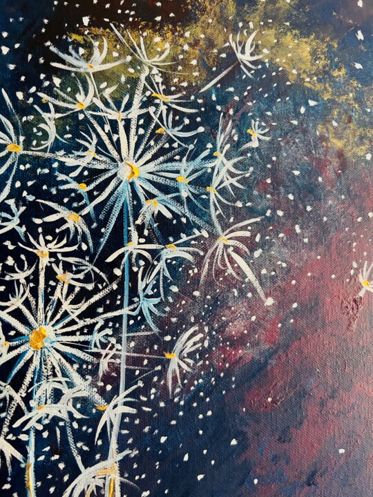 Peinture intitulée "space flowers" par Violeta Allaberdieva, Œuvre d'art originale, Acrylique