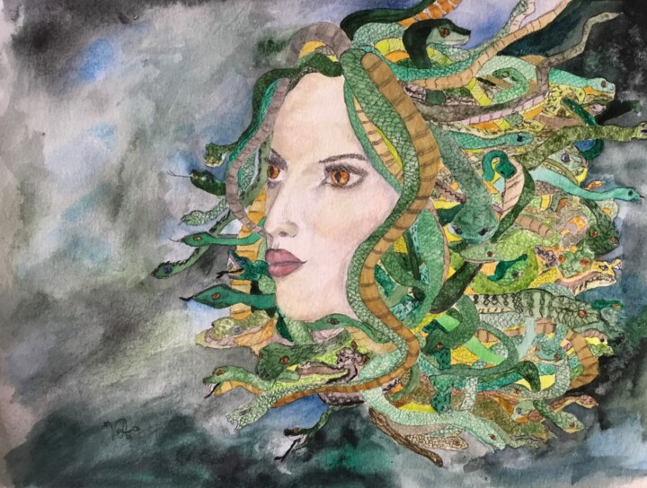 제목이 "Medusa"인 미술작품 Violetta André로, 원작, 수채화