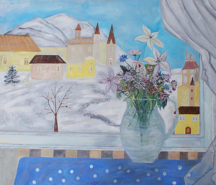 Ζωγραφική με τίτλο "By the window" από Violetta André, Αυθεντικά έργα τέχνης, Λάδι