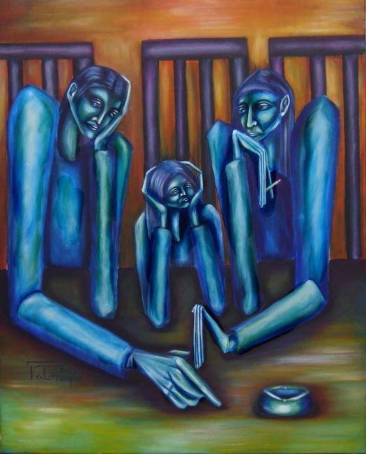 Peinture intitulée "Espera en Azul" par Virginia Palomeque, Œuvre d'art originale, Huile