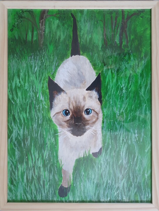 Картина под названием "le petit chat siamo…" - Virginie Esperou, Подлинное произведение искусства, Акрил