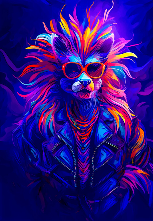 Digital Arts titled "Lion de couleurs" by Virginie Gérôme, Original Artwork, 2D Digital Work