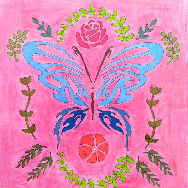 Dibujo titulada "Butterfly Set" por Sara Lamothe (Savant Artist), Obra de arte original, Rotulador