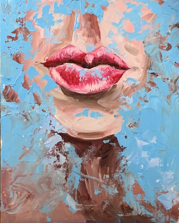 Pintura titulada "Red lips. Woman por…" por Vita Schagen, Obra de arte original, Oleo Montado en Cartulina