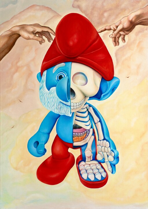 Pintura titulada "Smurf and Michelang…" por Vitalina Desbocada, Obra de arte original, Oleo