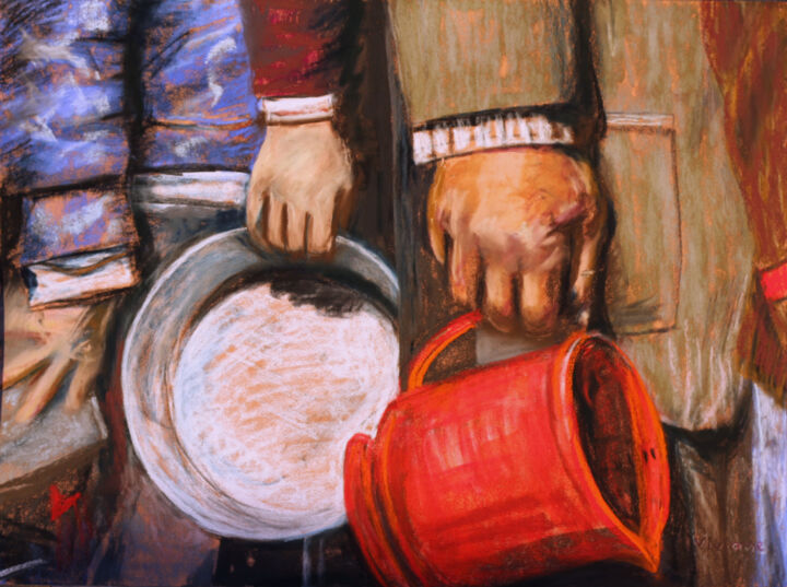 Painting titled "La soupe" by Viviane Risser, Original Artwork, Pastel
