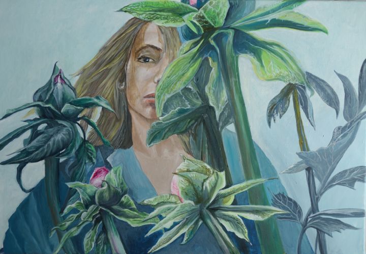 Painting titled "Les pivoines" by Virginie La, Original Artwork, Oil