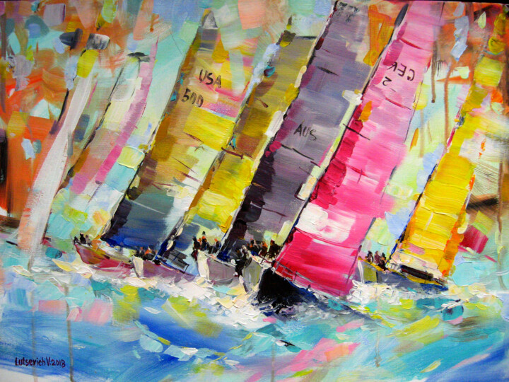 Peinture intitulée "Sea regatta" par Vladimir Lutsevich, Œuvre d'art originale, Acrylique