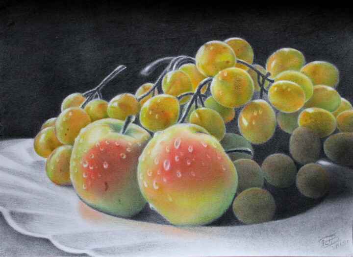 Dessin intitulée "Натюрморт с фруктами" par Vladimir Vp, Œuvre d'art originale, Fusain