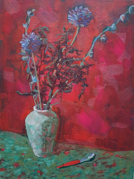 Pintura titulada "Raspberry still life" por Vladislava Art, Obra de arte original, Oleo Montado en Cartulina