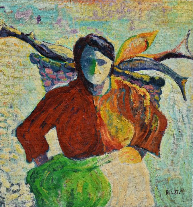 Malerei mit dem Titel "Fisherwoman" von Vlasta, Original-Kunstwerk, Öl Auf Keilrahmen aus Holz montiert