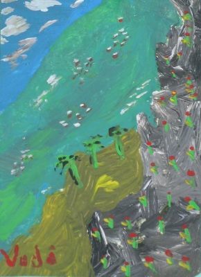 Peinture intitulée "ACEO Ocean from top" par Tenerife Voda, Œuvre d'art originale