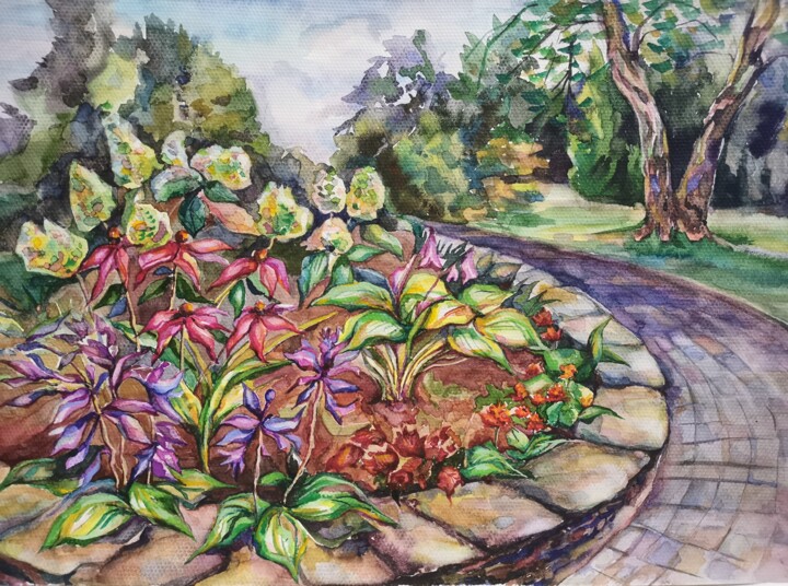 Painting titled "Summer in Naroch" by Volha Trus, Original Artwork, Watercolor
