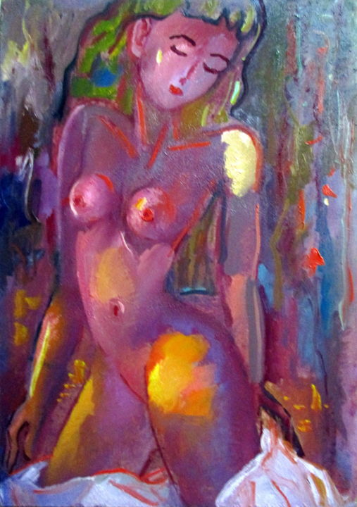 Painting titled "этюд-обнаженная-002" by Vladimir Cheremnykh, Original Artwork, Oil