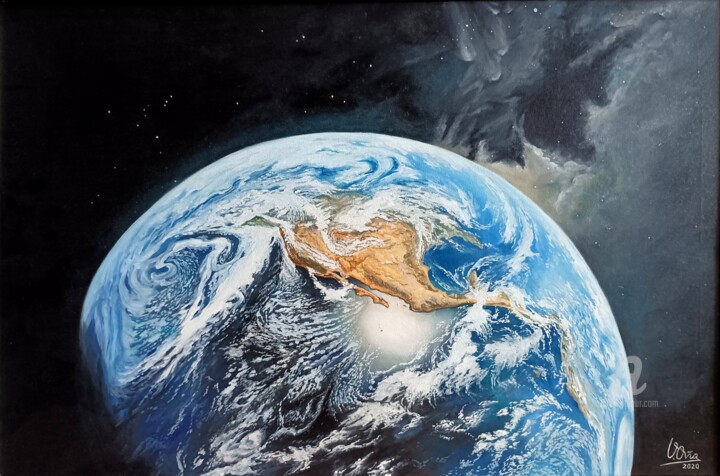 Pintura intitulada "Earth (Tierra)" por V.Oña, Obras de arte originais, Óleo Montado em Armação em madeira