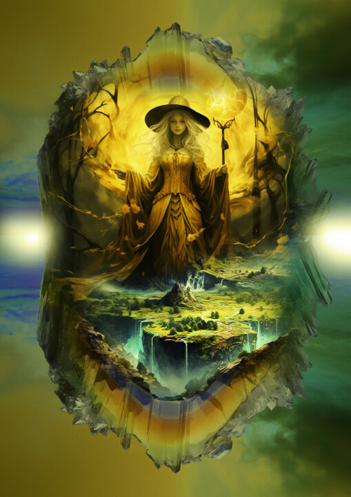Цифровое искусство под названием "Yellow witch" - Vyctoire Sage, Подлинное произведение искусства, Фотомонтаж