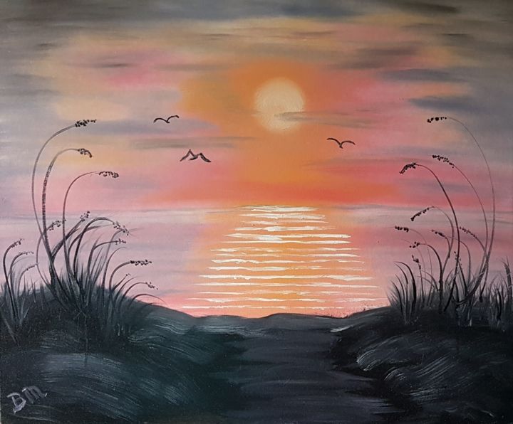 Schilderij getiteld "Ocean sunset" door Bettie Melieste, Origineel Kunstwerk, Olie