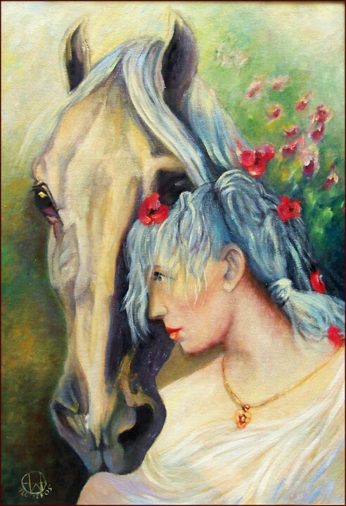 Painting titled ""Przyjaźń"/"Friends…" by Waldemar/"Waldzior" Tłuczek, Original Artwork, Oil