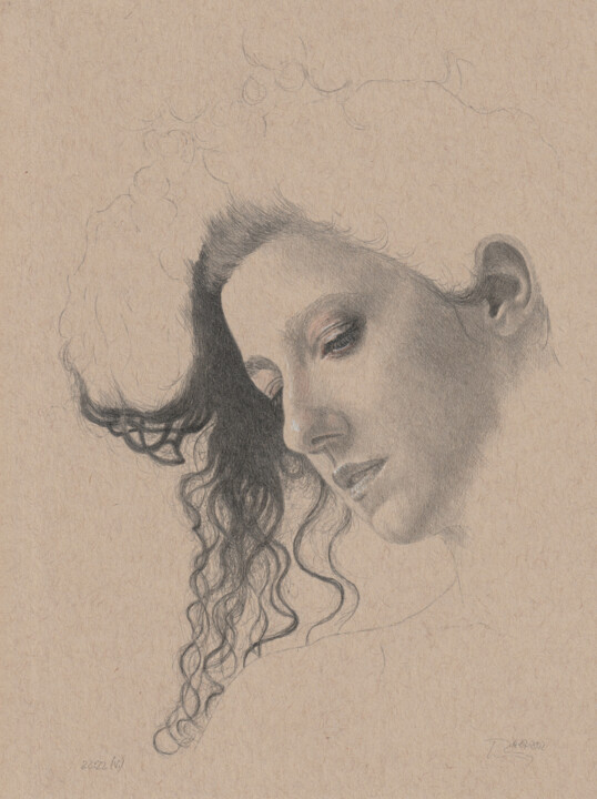 Drawing titled ""V. (22:22)"" by Walter Roos, Original Artwork, Pencil