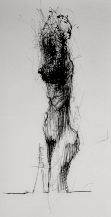Dessin intitulée "Bäumin" par Stephan Rodriguez Warnemünde, Œuvre d'art originale, Stylo à bille