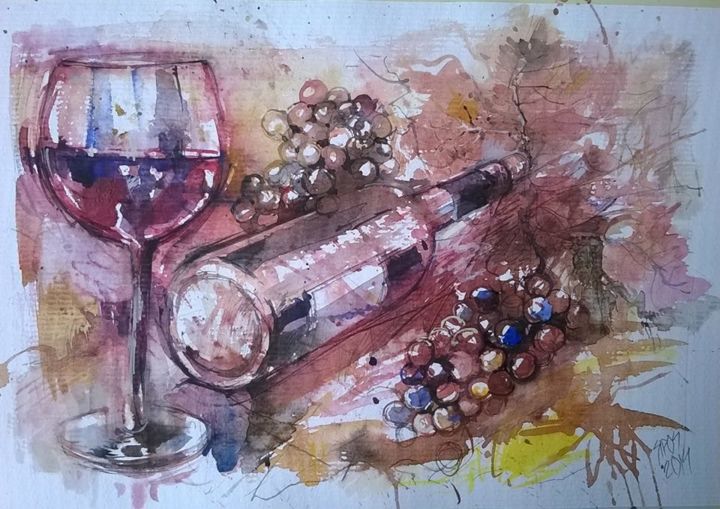 Ζωγραφική με τίτλο "Empty bottle." από Watercolorist Lorand Sipos, Αυθεντικά έργα τέχνης, Ακουαρέλα